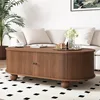 Oval Coffee Table with Storage 47.3 Mid Century Modern Coffee Tables with Sliding Tambour Doors Wood Fluted Accent Center Table 1