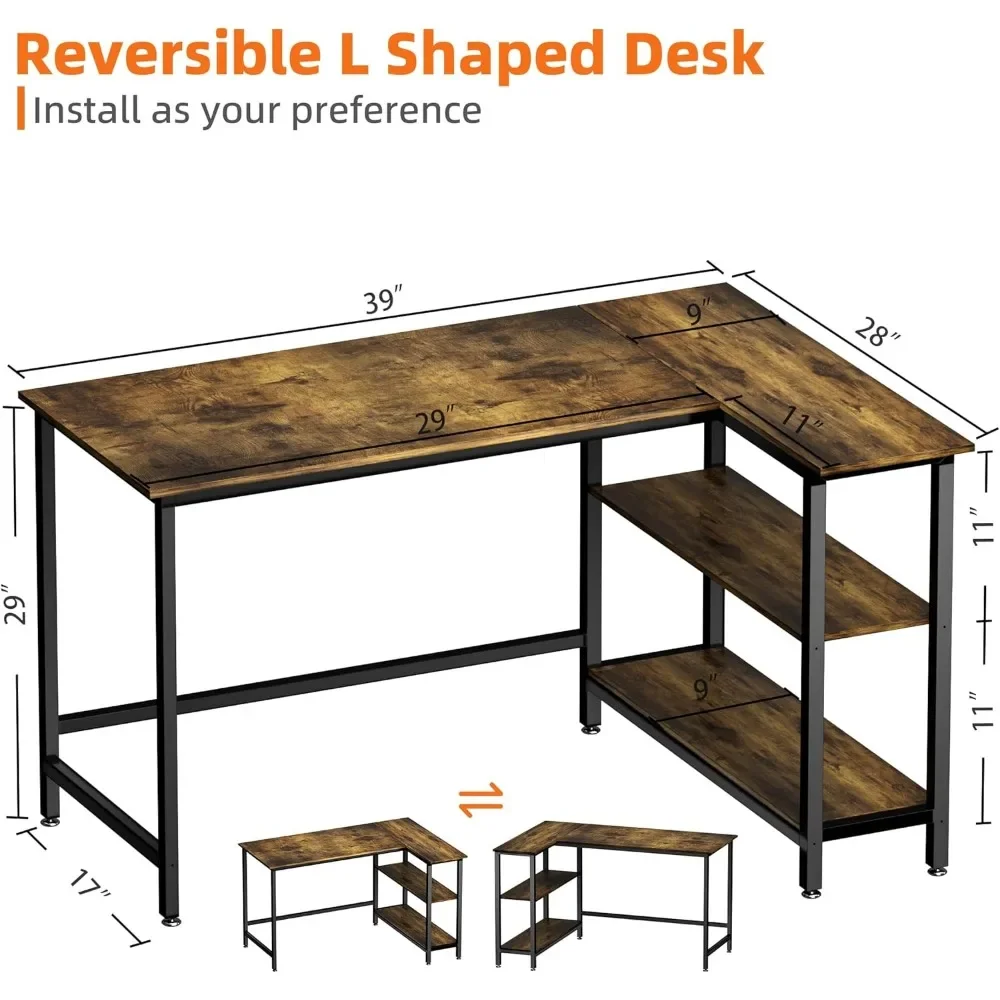 L-Shaped Desk - 39 Inch Home Office Computer Desk with Shelf, Gaming Desk, Corner Table, For Work, Writing, Studying, Save Space 3