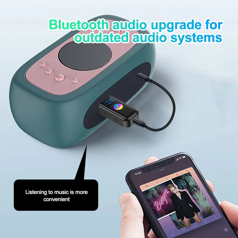 Bluetooth audio receiver Bluetooth 5.4 Audio Receiver Transmitter AUX USB Audio adapter LED Dispaly FM Wireless Adapter for Car TV Speakers PC