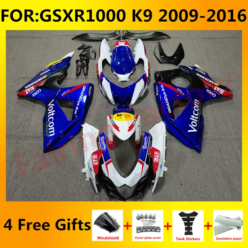 

Комплект обтекателей для мотоцикла, подходит для GSXR1000 GSXR 1000 GSX-R1000 2009 2010 2011 2012 2013 2014 2015 2016 K9, комплект обтекателей синего и белого цвета