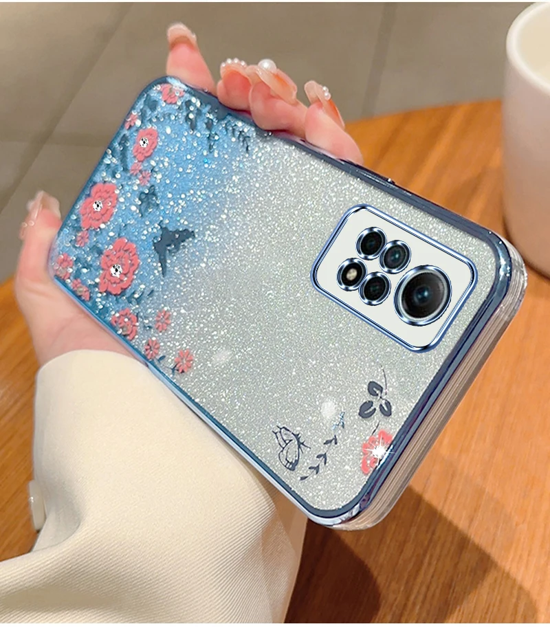 Glitter Butterfly Flower Phone Case For Xiaomi Redmi Gradient_voghion.com