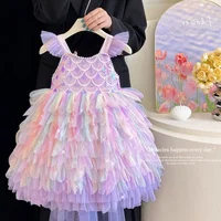 Une robe de sirène douce et adorable pour filles en violet clair, tenue de fête scintillante et colorée à paillettes, en promotion 3