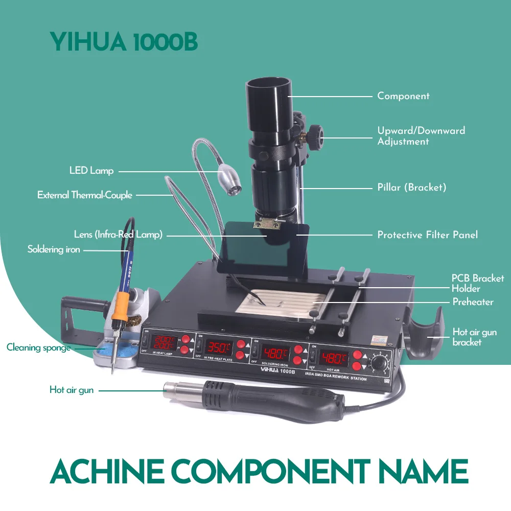 YIHUA 1000B 4 in 1 BGA Rework Station Infrared Preheater, Desoldering Hot Air Rework Station,Temp Sen 6