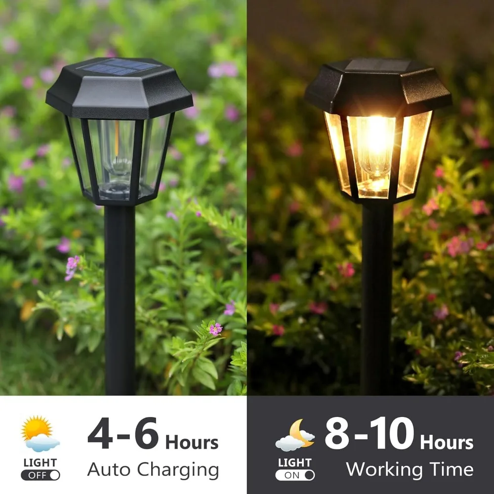 Solar Pathway Lights Outdoor 8 Pack Solar Lights Outdoor Waterproof with 3000K Tungsten Filament Bulb 4