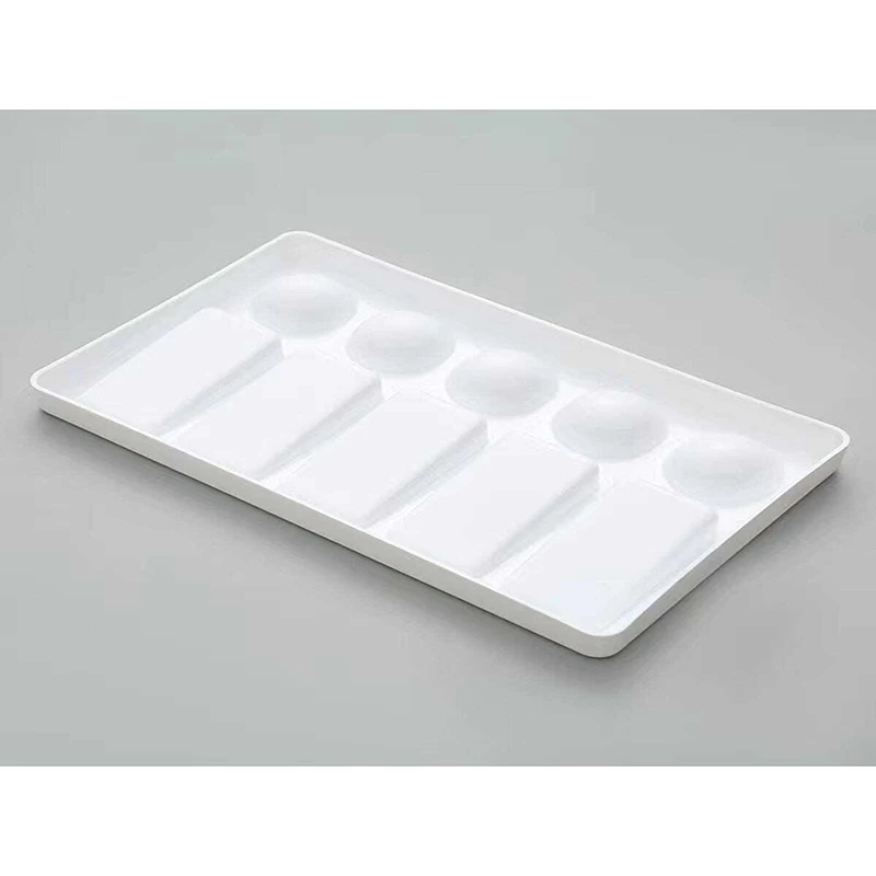 Bview Art 1Pcs 10 Holes Square Paint Tray Palette +5Pcs Palette Knifes Artist DIY Graffiti Oil White Plastic Paint Container Box