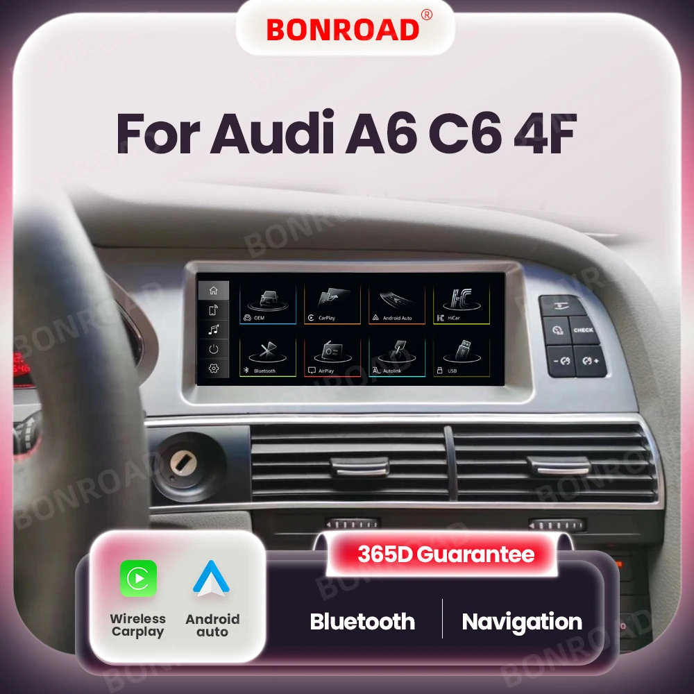 Reproductor de pantalla táctil para coche BONROAD, inalámbrico, CarPlay, Android, para Audi A6 C6 4F 2005-2015, GPS, navegación, Multimedia, estéreo, con Bluetooth, Mirrorlink 1