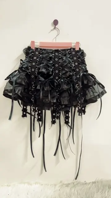 Layered Mesh Lace Up Mini Skirt 2