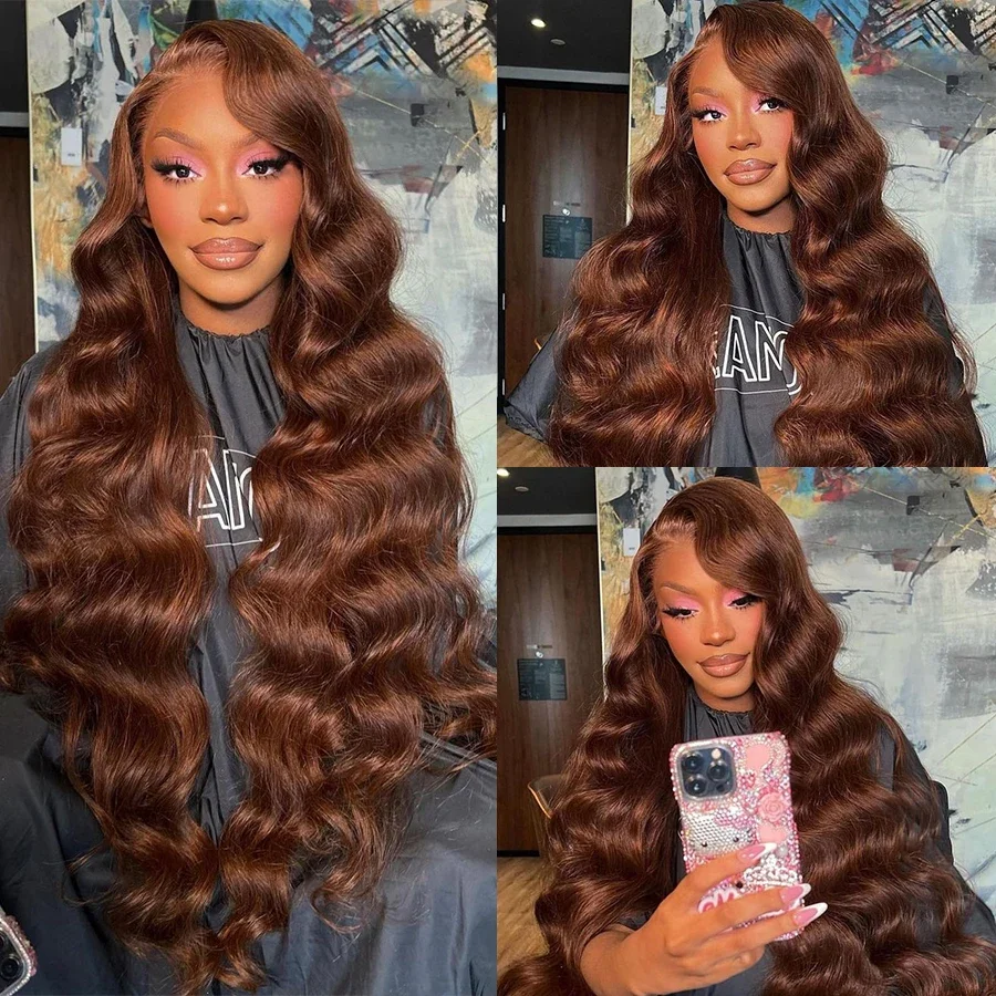 32 34Inch Body Wave Lace Front Wig Chocolate Brown 13x4 13x6 Transparent Lace Frontal Wigs Brazilian Remy Hair For Black Women