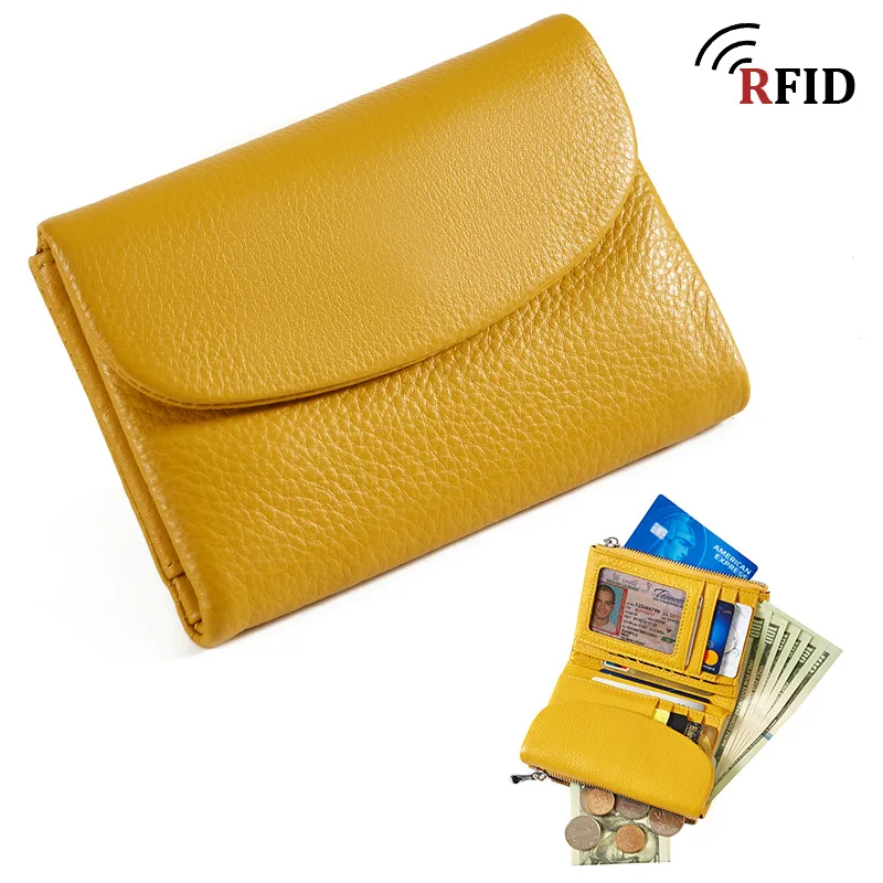 Women's RFID-Blocking Top-Grain Cowhide Wallet - Fashionable, Collapsible, and Spacious