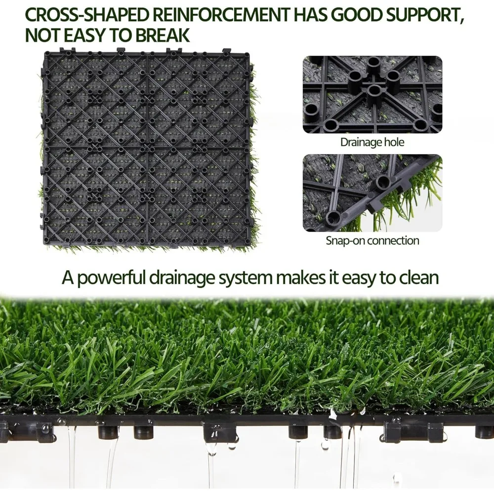 12 "x 12" artificial turf, grass tile interlocking self draining grass, terrace, balcony, outdoor, floor decoration