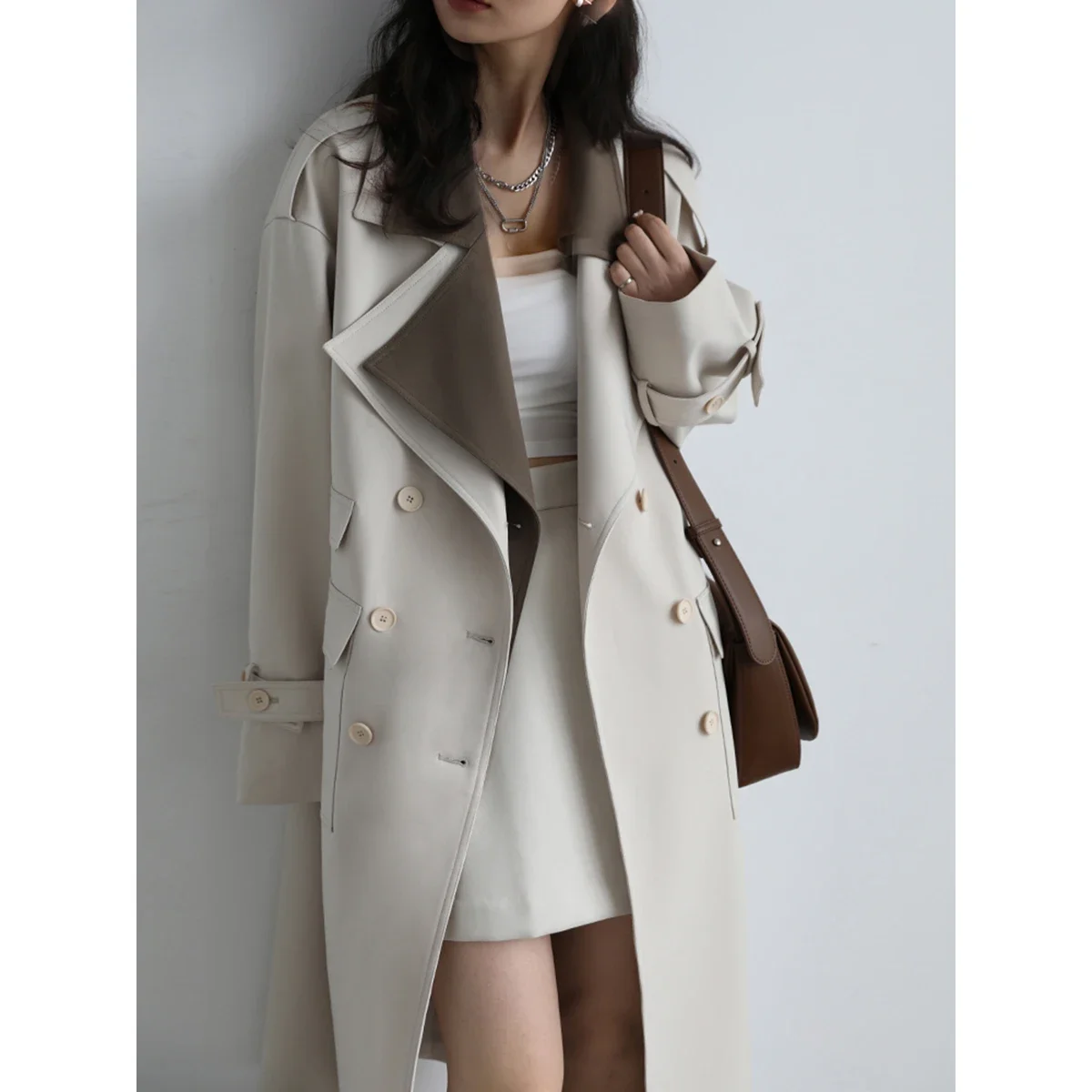 CHIC VEN Women Spliced Trench Coat Korean Loose Turn Down Collar Windbreaker Fashion Long Female Clothes Overcoat Autumn