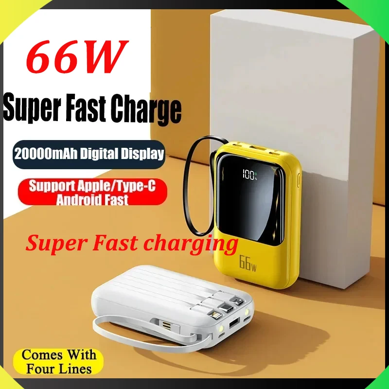66W Mini Power Bank Large Capacity 20000mAh Super Fast Charging External Battery Charger for IPhone Huawei PD 20W Fast Charging