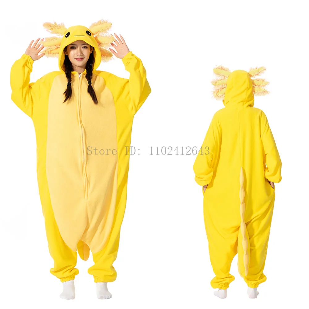 Halloween Onesie For Women Men Adult Child Animal Kigurumis Pyjamas Cartoon Yellow Pink Axolotl Pajama Homewear Cosplay Costume kigurumi pajamas onesies