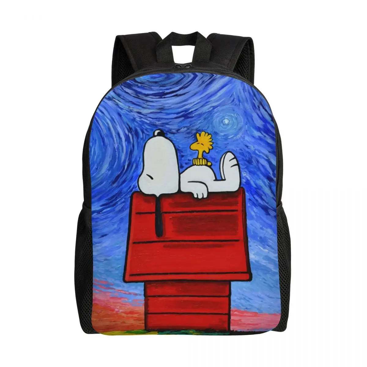 thumbnail image 1 of Mochila para portátil personalizada con paisaje de Van Gogh, Snoopy y Charlie Brown, mochila informal para mujer, para estudiantes universitarios, bolsa Peanuts, 1 of 5