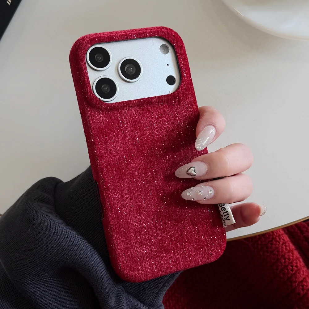 Glitter Velvet Shockproof Phone Case - Solid Color, Anti-Fall Protection, Autumn Winter Collection