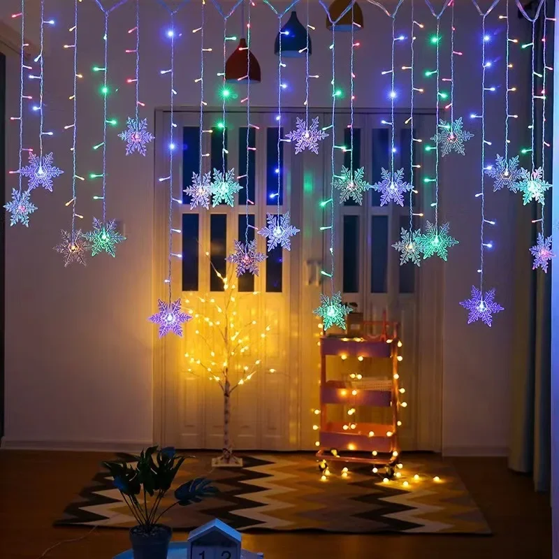 Guirxiété lumineuse LED flocon de neige pour Noël, 8 modes, étanche, nickel é, rideau, fête, mariage, vacances, décoration de Noël