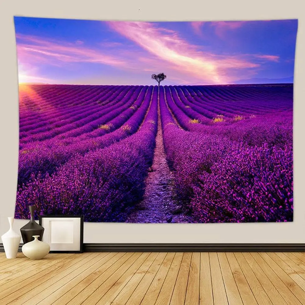 Lavender Tapestry Blooming Fields in Rows Tapestry Aromatherapy Countryside Tapestry Wall Hanging Bedroom Living Room Dorm