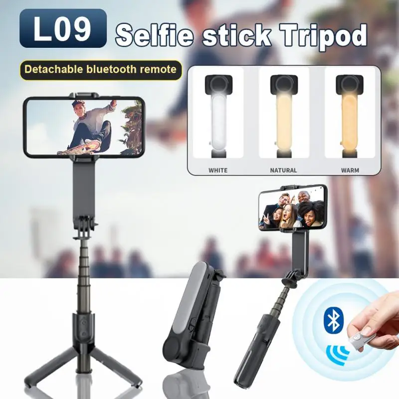 4.0 흔들림 방지 휴대용 셀카봉, LED 조명 삼각대, 텔레스코픽 로드, 휴대용 셀카봉 스탠드