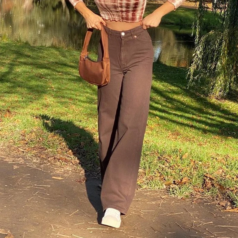 

Y2k Women's High Waist Trousers Jeans Solid Color Women's Close-Fitting Pants Straight-Leg Pants for Spring Summer Streetwear