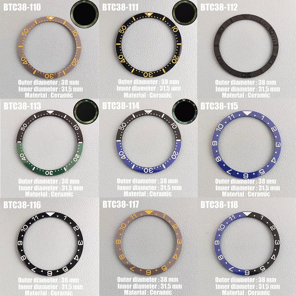 Luminous Ceramic Watch Bezel Insert - 38mm Flat Design
