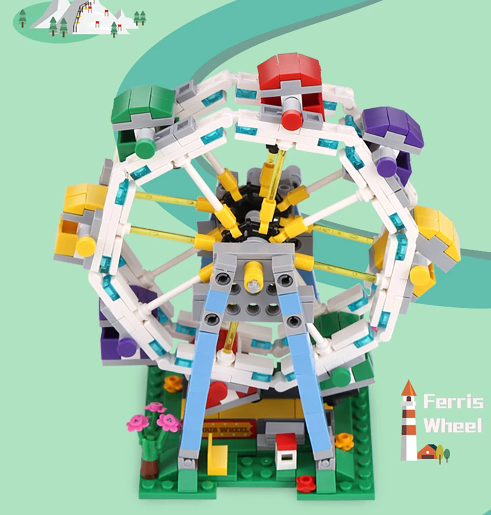 Sdb3ebce834e6402d8f903de4f5af0a24p Klocki do budowy targowe blokuje diabelski młyn zestaw duże wahadło statek piracki karuzela Park rozrywki z instrukcją montażu