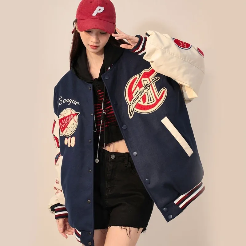 Hip Hop Jaqueta De Baseball Feminina Uniforme Retrô Americano De
