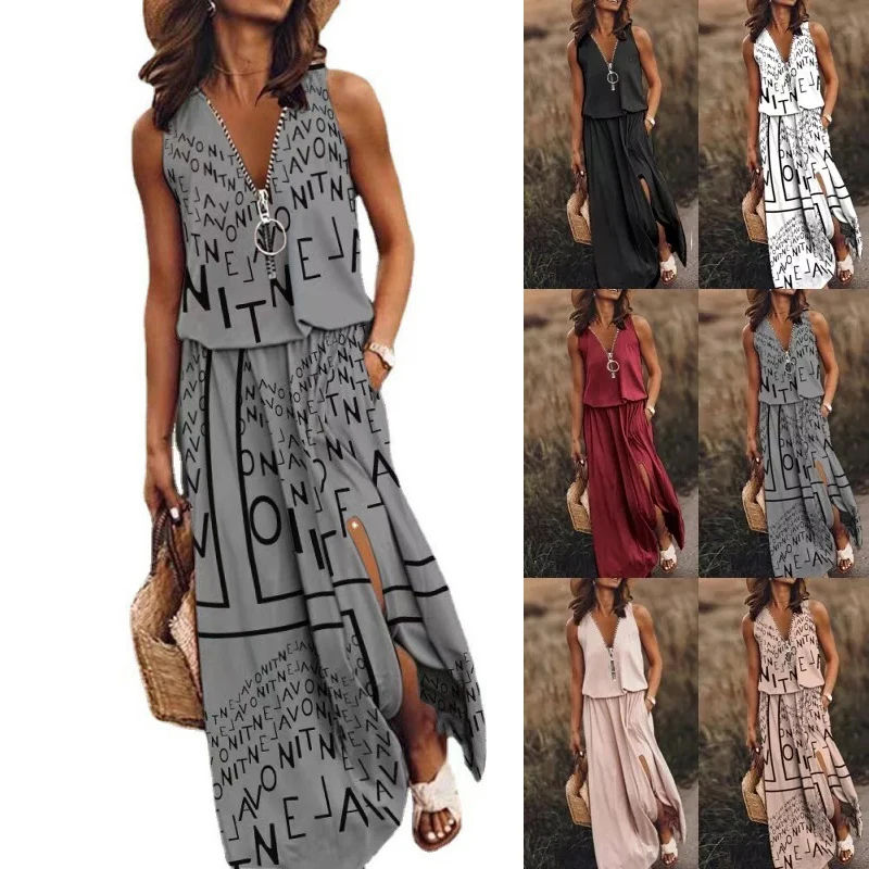 

Women's New Summer Outfits V-neck Woman Clothing Casual Sleeveless Tank Dress Boho Beach Long Maxi Dresses Ladies Party Bohemian