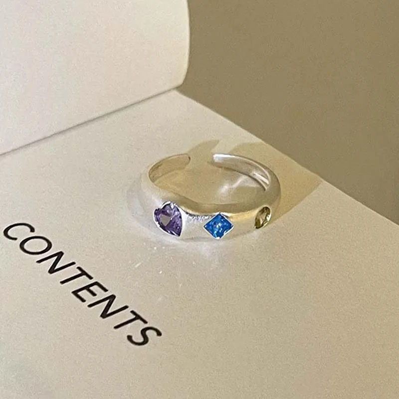 Mode Bunte Zirkon Einstellbare Ring für Frauen Süße Design Geometrische Herz Kristall Finger Y2K Zubehör Edlen Schmuck Geschenke – Detail 12