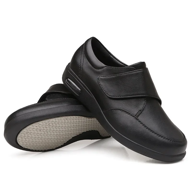 XIHAHA Man Women Leather Old People Shoe Man Shoes Senile Wide Feet Swollen Couple Eversion Soft Comfortable Diabetic Shoes leather shoes
