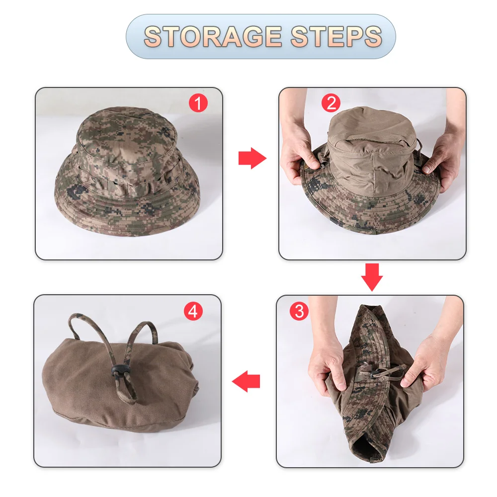 Bucket Hat Tactical Airsoft Boonie Fishing Hiking Hunting Outdoor Sports Camo Sun-proof Panama Foldable Summer Men