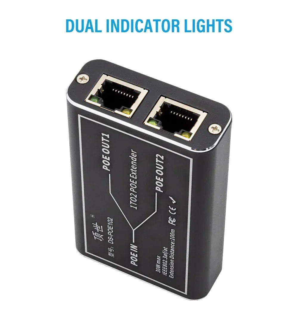 Gigabit POE Extender 2 Port 100/1000M Network Switch Repeater 30W IEEE802.3af/at Plug&Play for PoE Switch NVR IP Camera 2