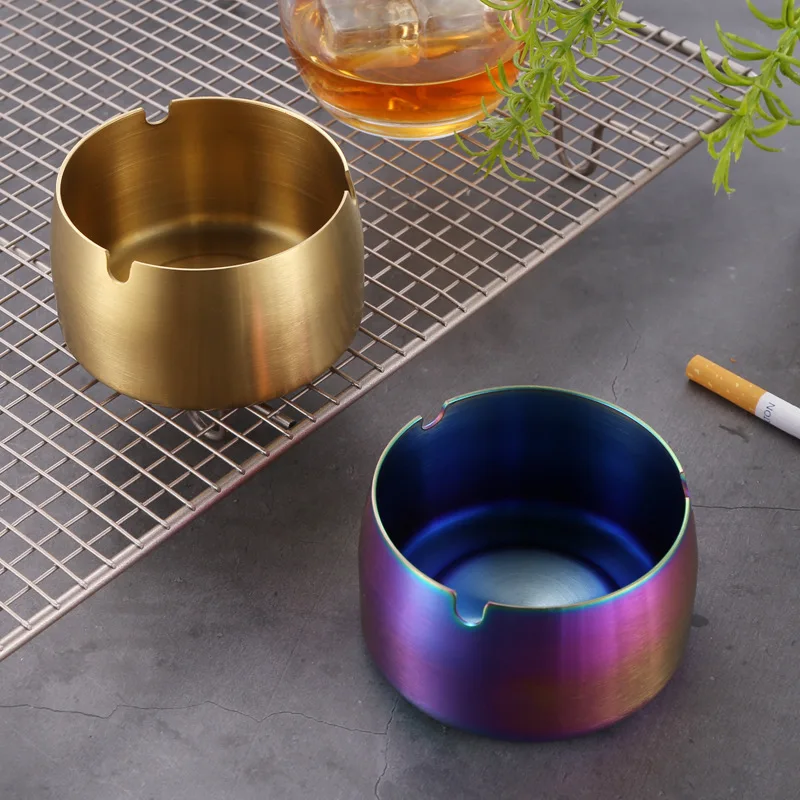 Cigarettes Ashtray Stainless Steel Round Shaped Decorative Tabletop Cigarettes Ash Holder For Home Bedroom Office Tabletop