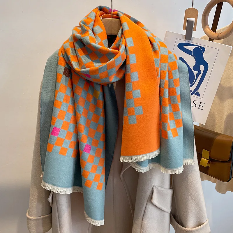 

Зимний кашемировый шарф, теплые шали, дамские палантины, плотный дизайн, принт для женщин, модная Женская дорожная фотография, новинка 2023