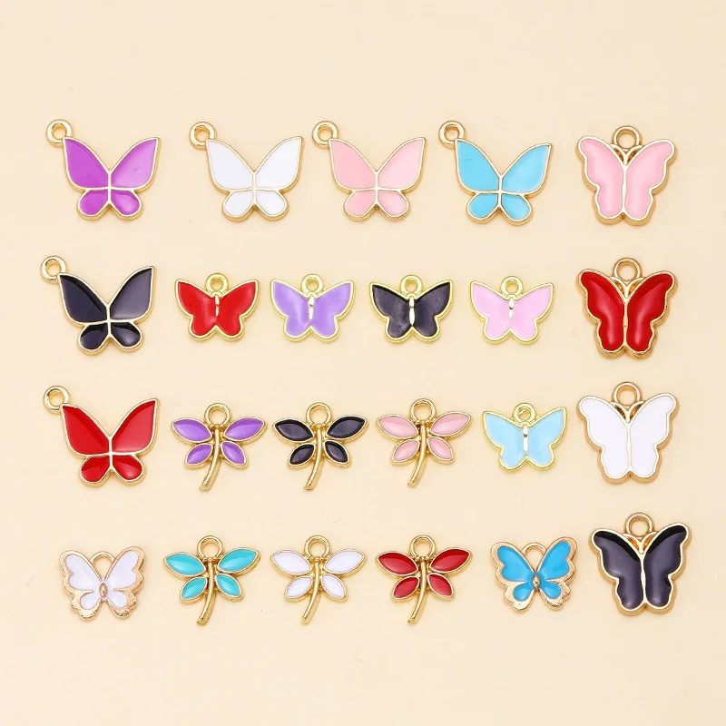 30pcs Enamel Colorful Cute Small Butterfly Alloy Charms For