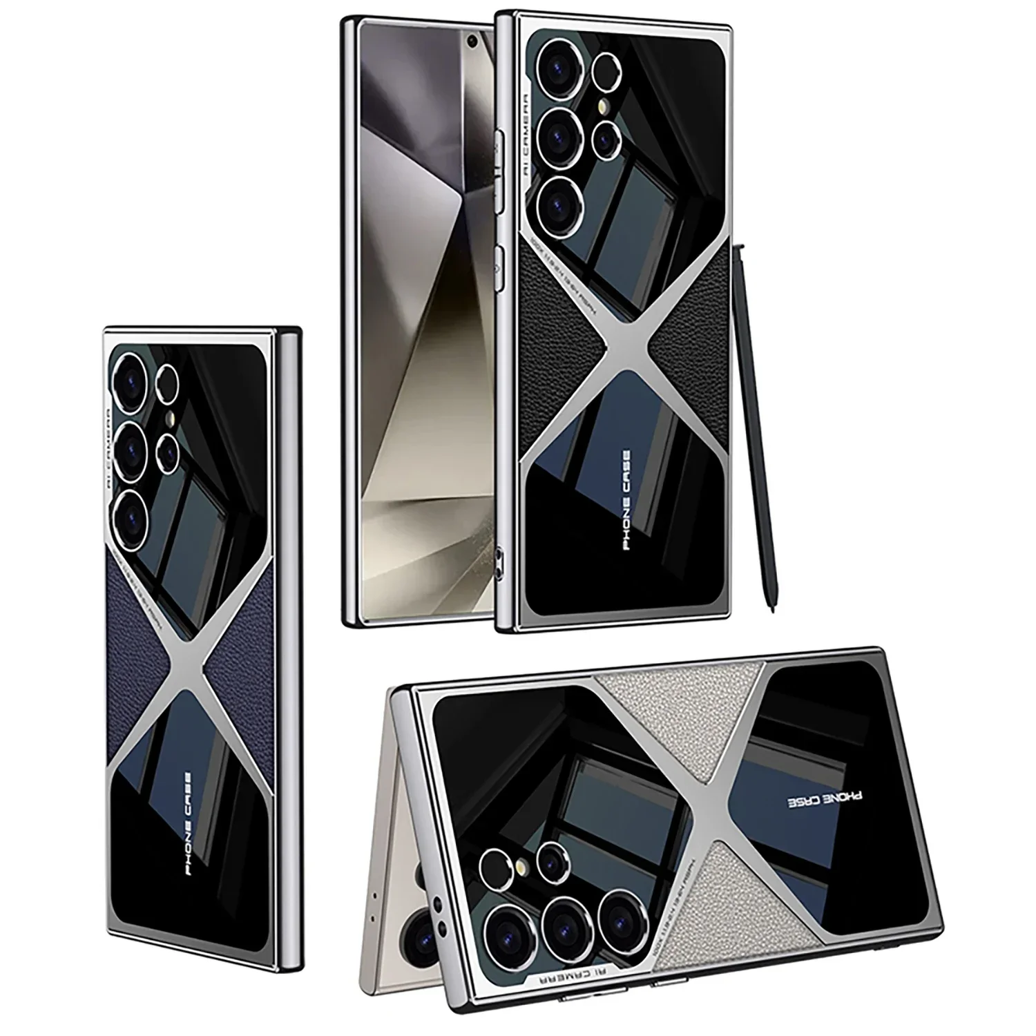 Luxury Leather Plating Shockproof Case with Soft Edge and Hard Back Cover