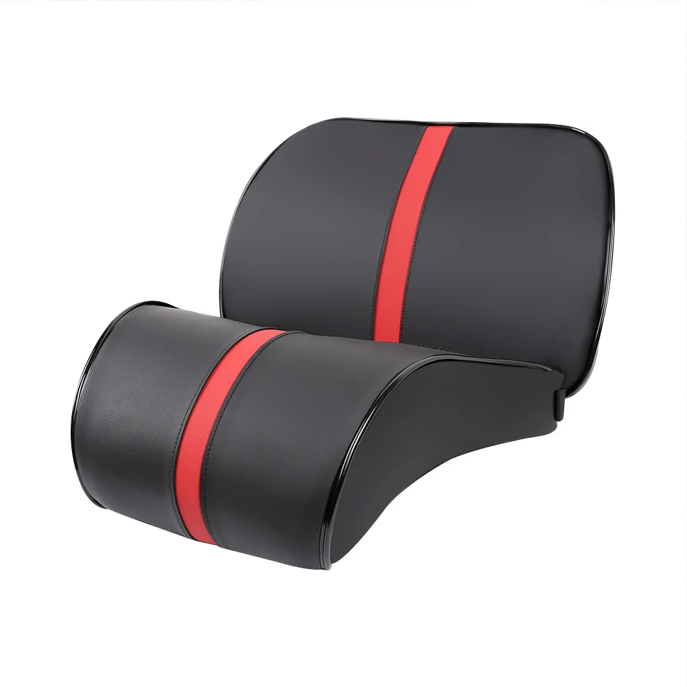 

PU Leather Car Neck Pillow Seat Headrest Support Memory Foam Pillow Auto Headrest Lumbar Support Pad Curved Waist Pillow Cushion