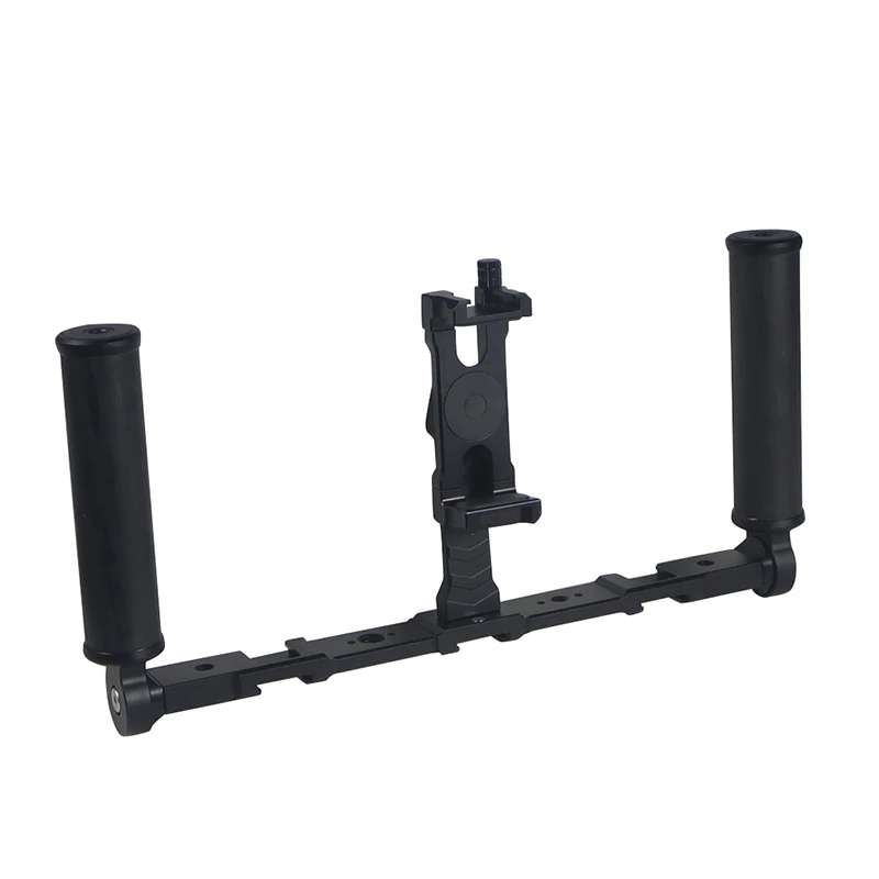 Support V-Lock monté sur le Stabilisateur Cardan Double Poignée pour fixer une batterie