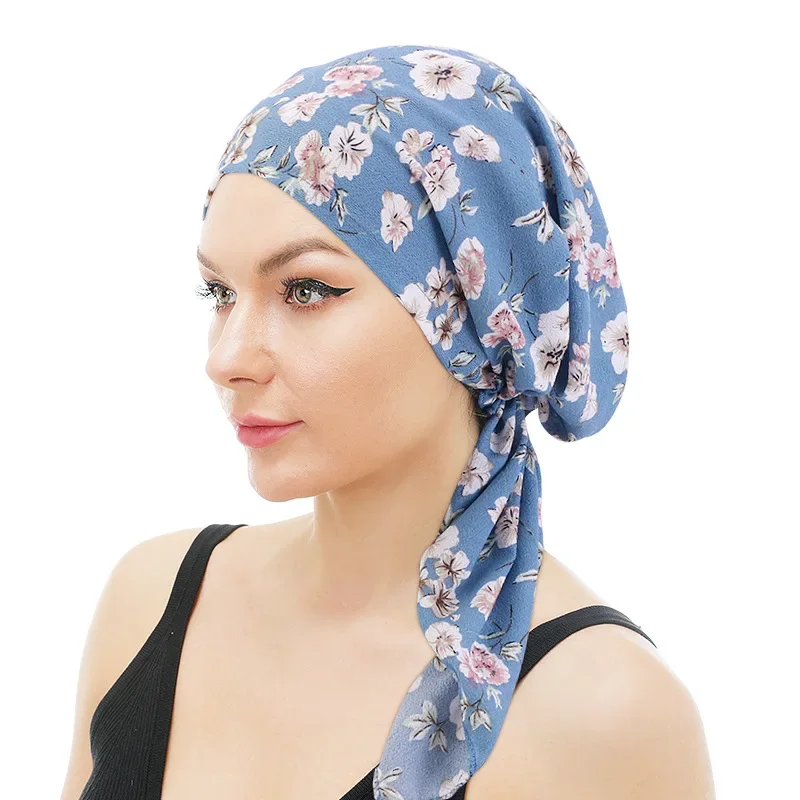 

Fashion Women Chiffon Flower Printed Shower Cap Female Night Sleep Cap Hair Protect Bonnet Hat Head Cover Turban Headscarf