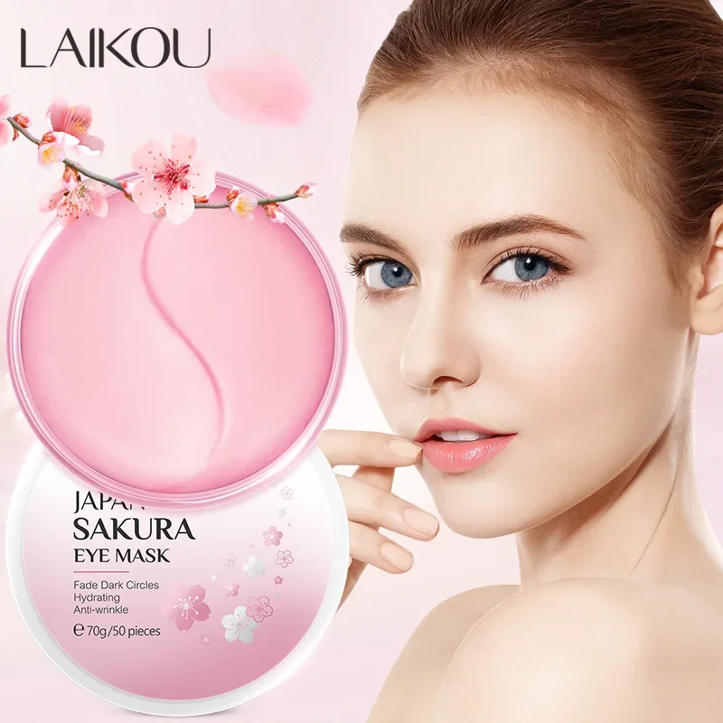 

LAIKOU Sakura эссенция коллагена маска для глаз, Увлажняющие гелевые патчи для глаз, удаление темных кругов, сумка против старения, уход за кожей вокруг глаз, 70 г