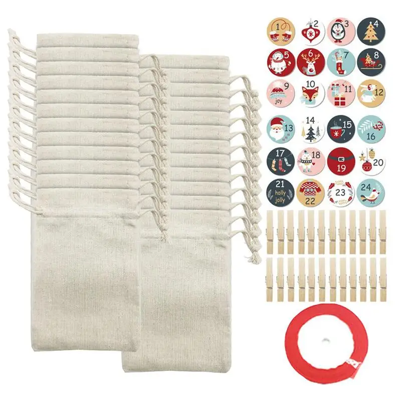 

Advant рождественские подарочные пакеты 24 шт. рождественские атмосферные льняные пакеты со шнурком фотоэлемент для рождественской елки