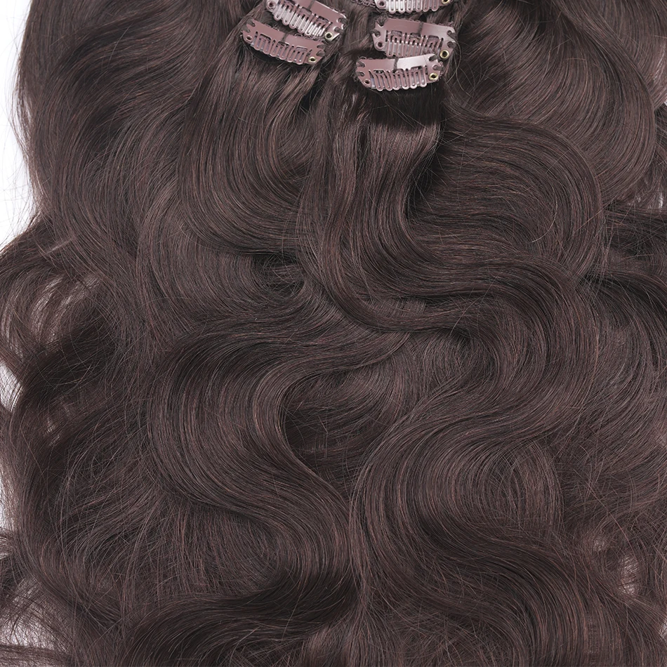 Chocolate Brown Brazilian Body Wave Clip In Human Hair Extensions Natural Wavy Clip Ins Remy Hair Clip-On 14-26 Inch 100-160Gram hair extensions