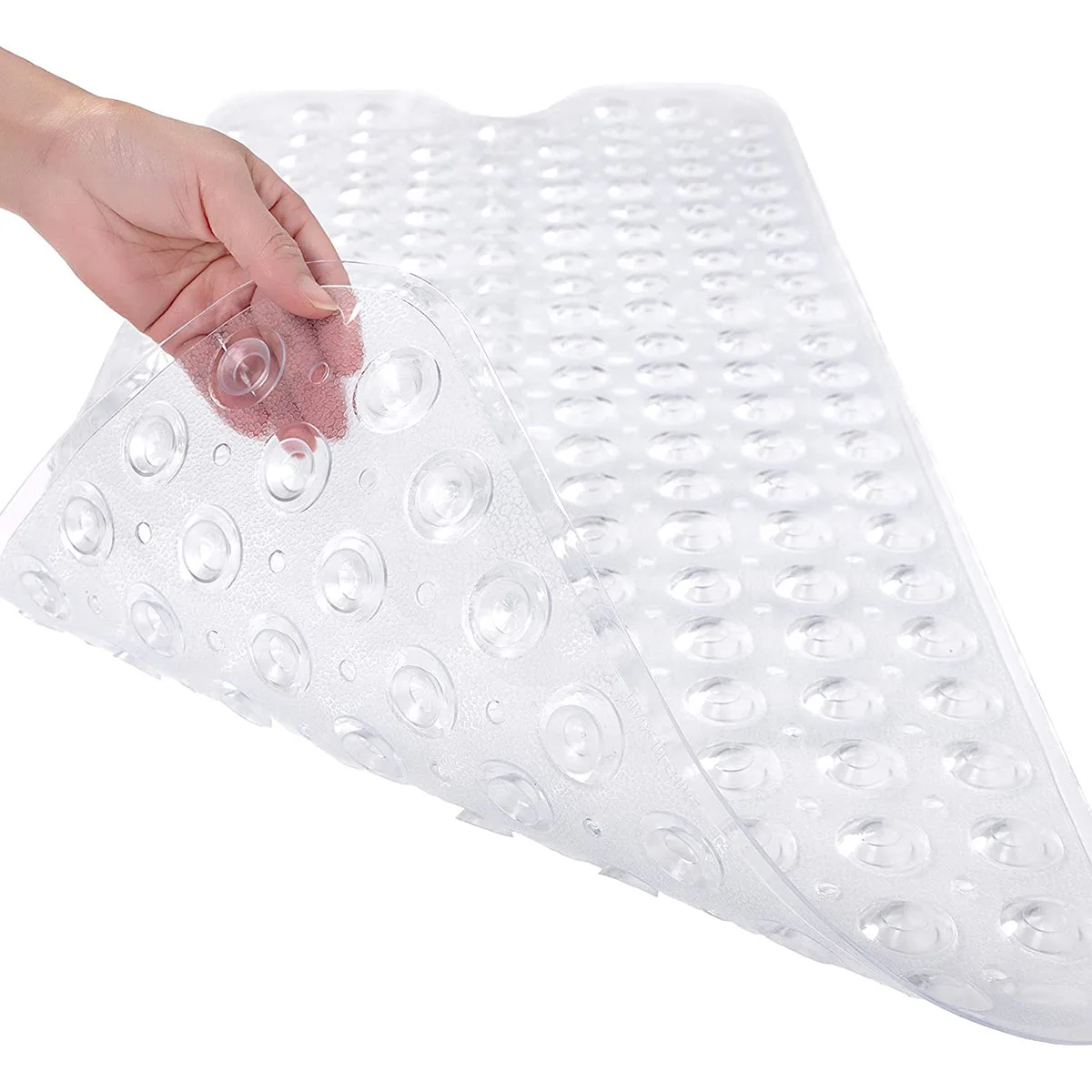 1pc Square Bath Mat Non-slip Mat with Draining Hole and Super Adsorbed  Suction Cups