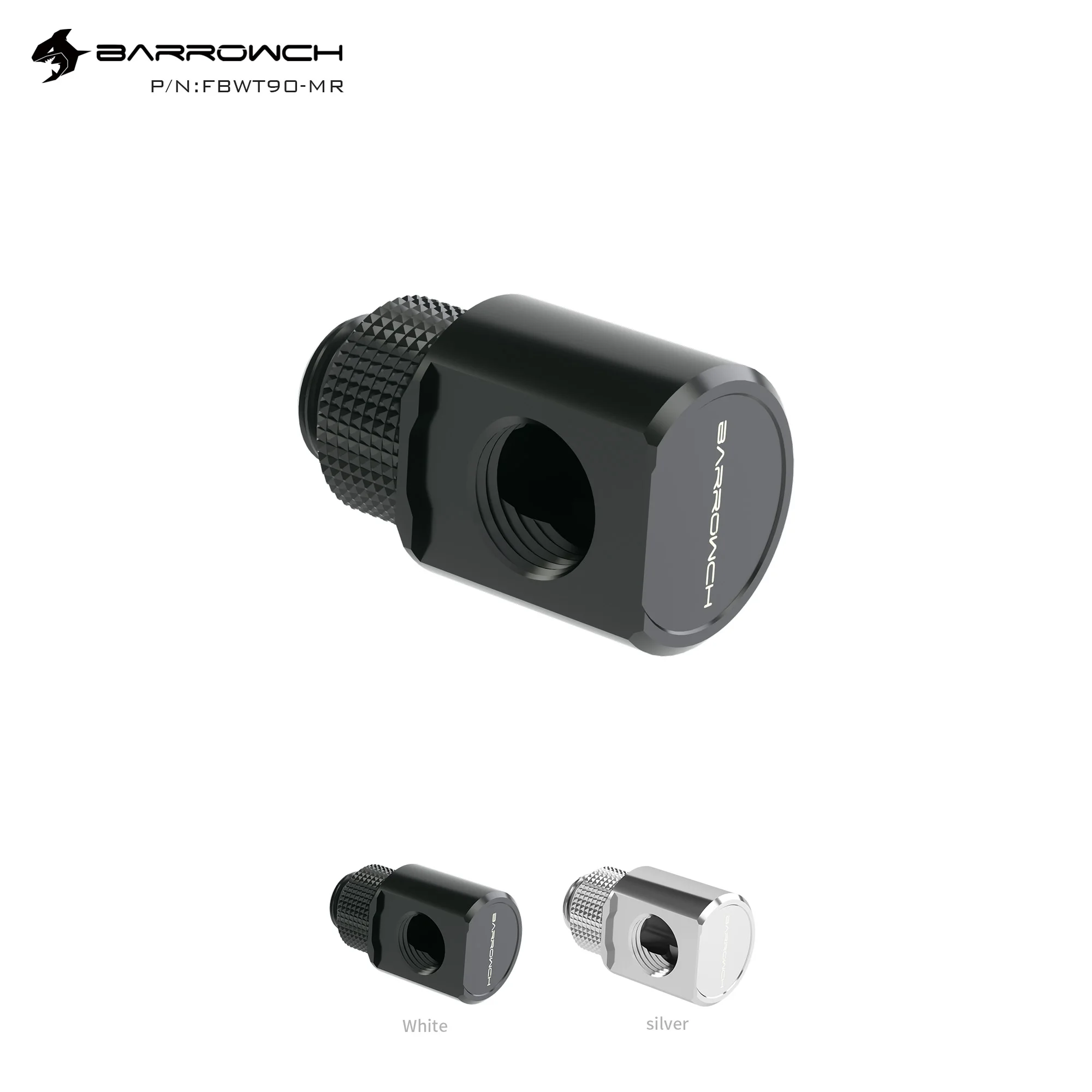Barrowch 2pcs 45°/90° Rotary fittings Adapter \'G1/4\' thread black/silver  water cooling Adaptors Metal Male to Famale FBWT45-MR