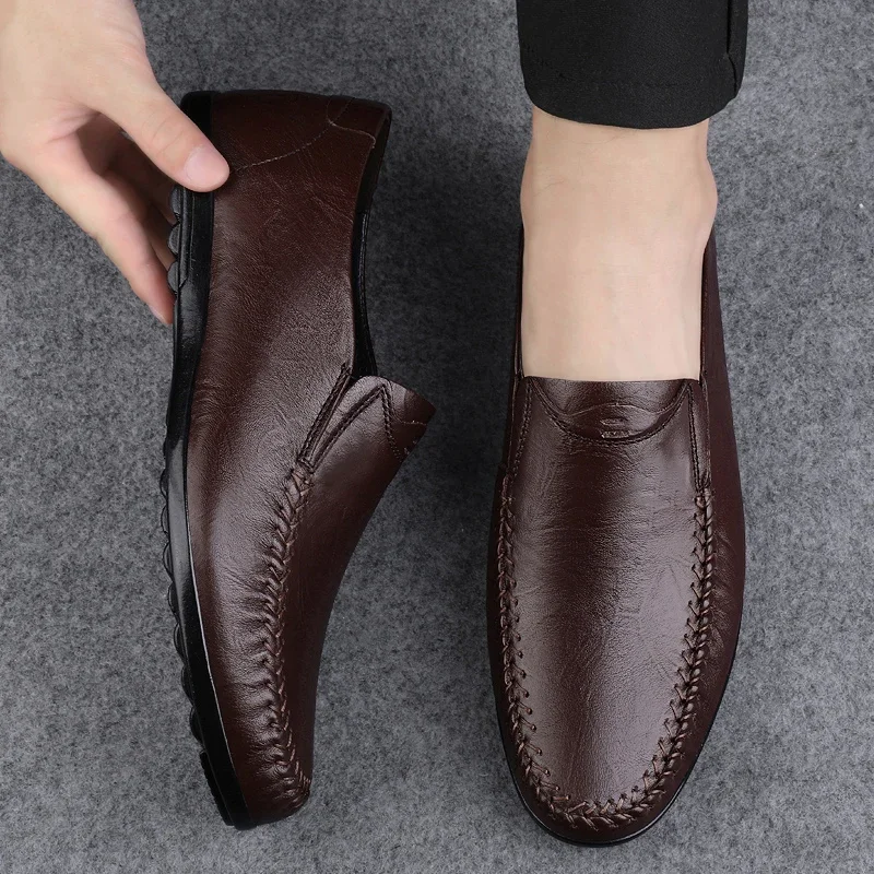 كل مباراة المشي أحذية رجالي الراقية اليدوية جلد طبيعي حذاء رجالي الشقق الإيطالية الفاخرة العلامة التجارية ضوء حذاء رجالي كاجوال