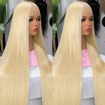 613 Blonde Human Hair Wig 4x4 Transparent Lace Front 250% Density Pre Plucked Natural Hairline Straight Blonde Lace Frontal Wig 1