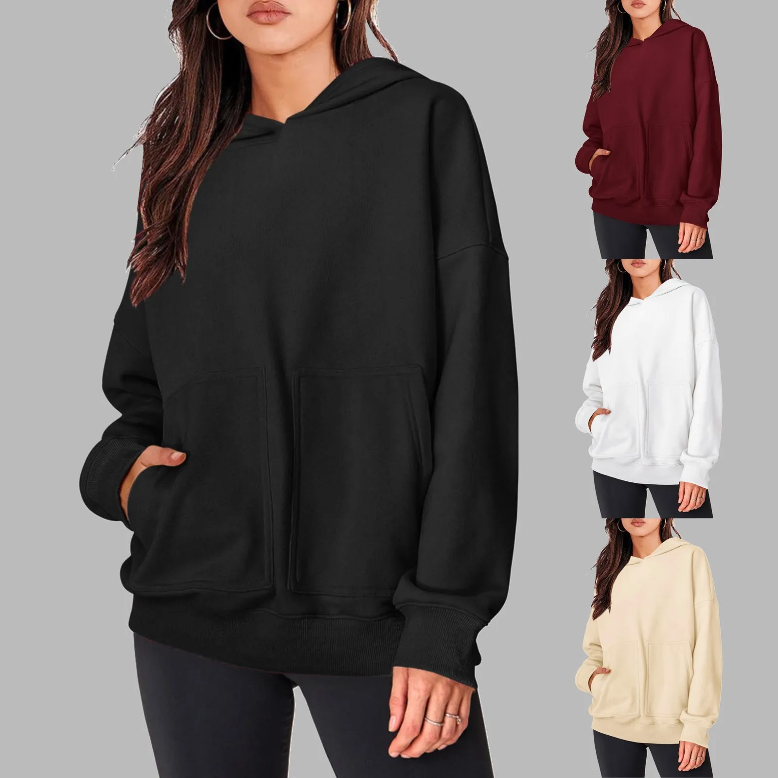 

New Fashion Oversized Hoodies Sweatshirts Casual Long Sleeve Fleece Hooded Pullover Fall Fleece Top Pockets Harajuku Sweatshirt