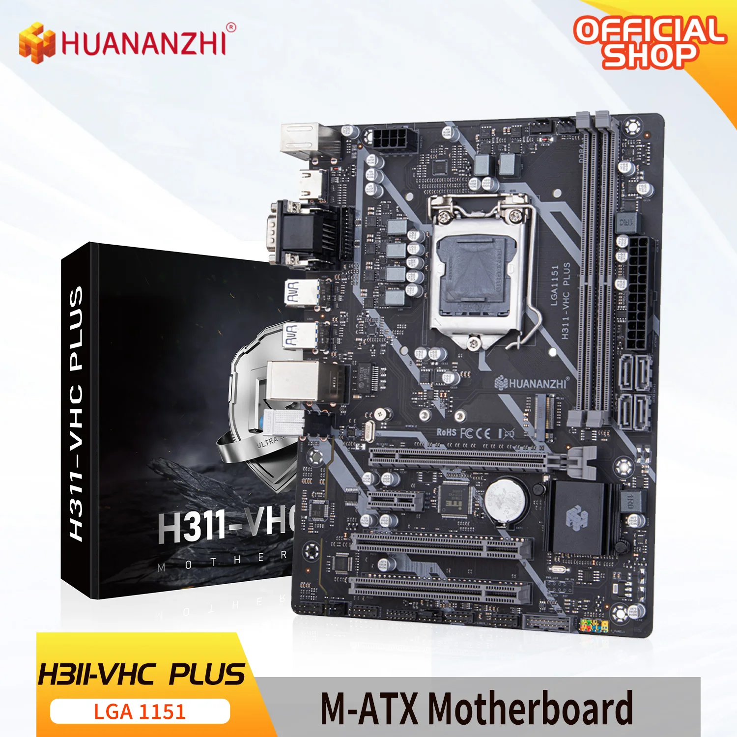 HUANANZHI H311 VHC PLUS Motherboard Intel LGA 1151 Support 6/7/8/9 generation DDR4 2133/2400/2666MHz 32GB M.2 SATA3 USB3.0 RU