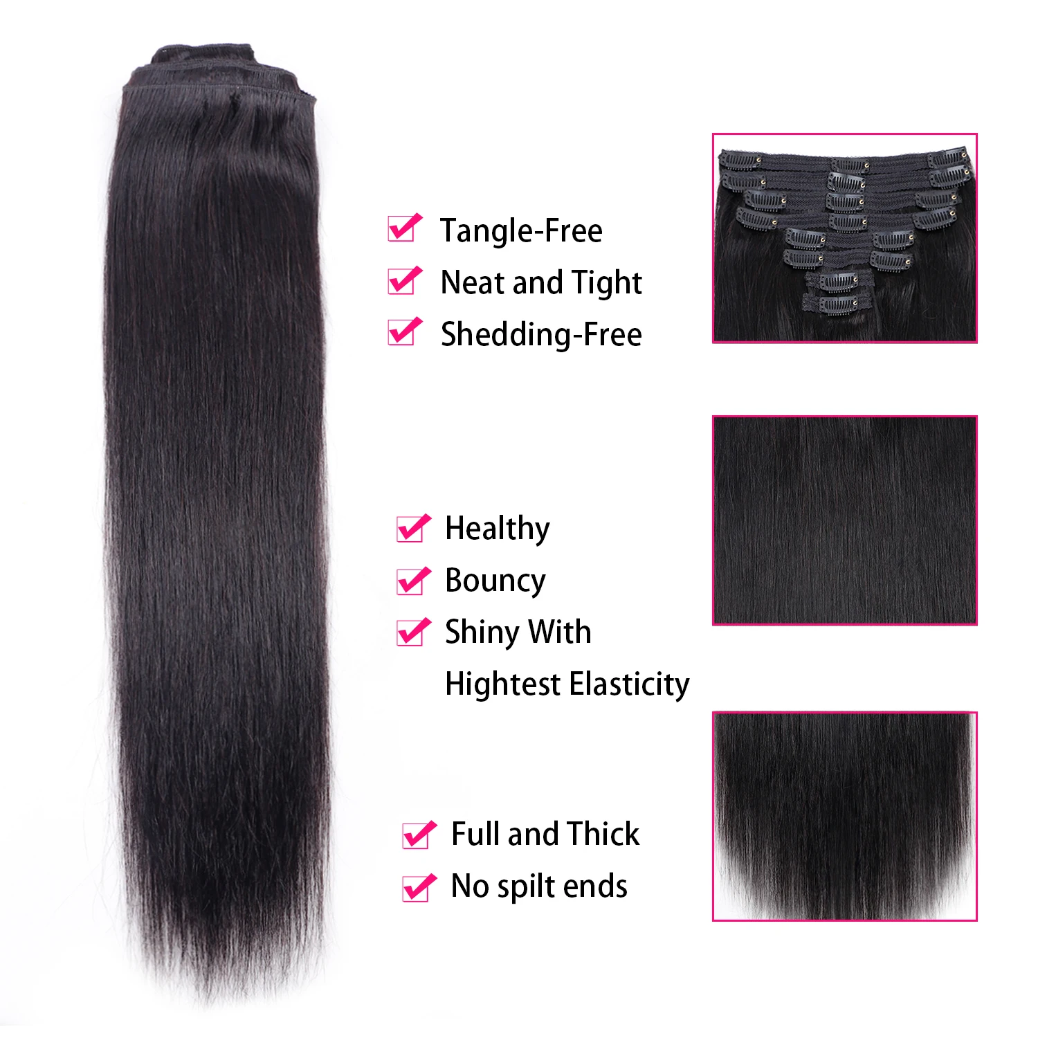 Straight Human Hair Clip Ins Hair Extensions For Full Head 8 Pcs 100% Human Hair Extensions For Natural Looking 28 30 32 Inch