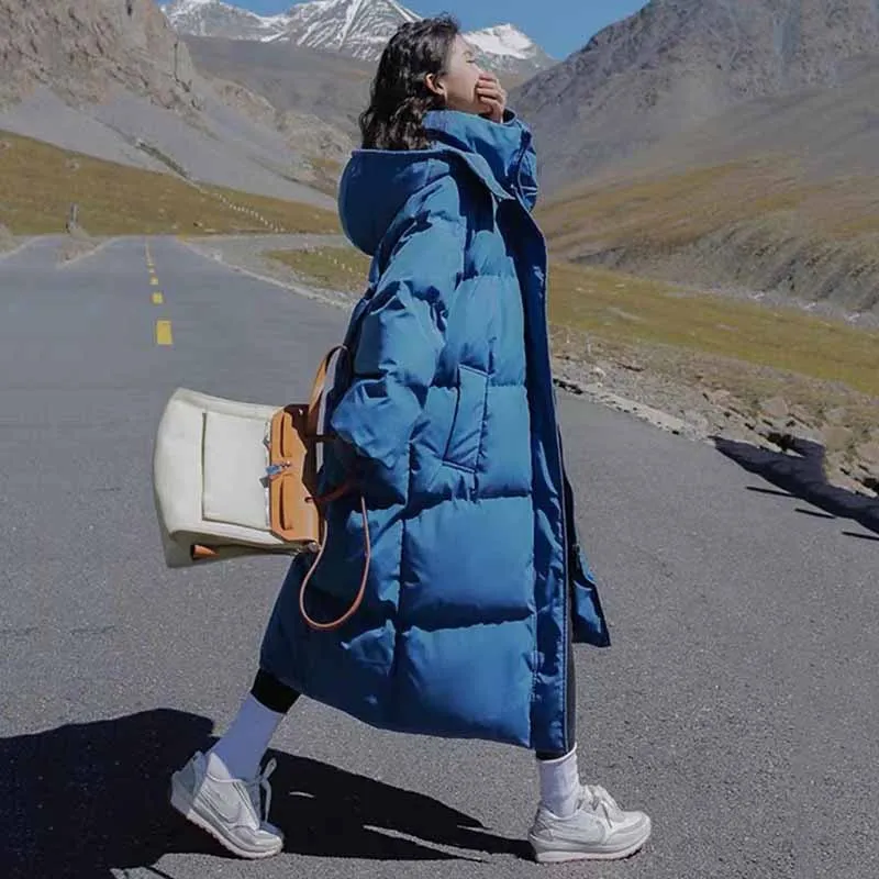 

Women's Down Coats Elegant Medium Long Over Knee Coat Oversized Jacket Fashion Solid Warm Causal Thickened Winter Female Parkas