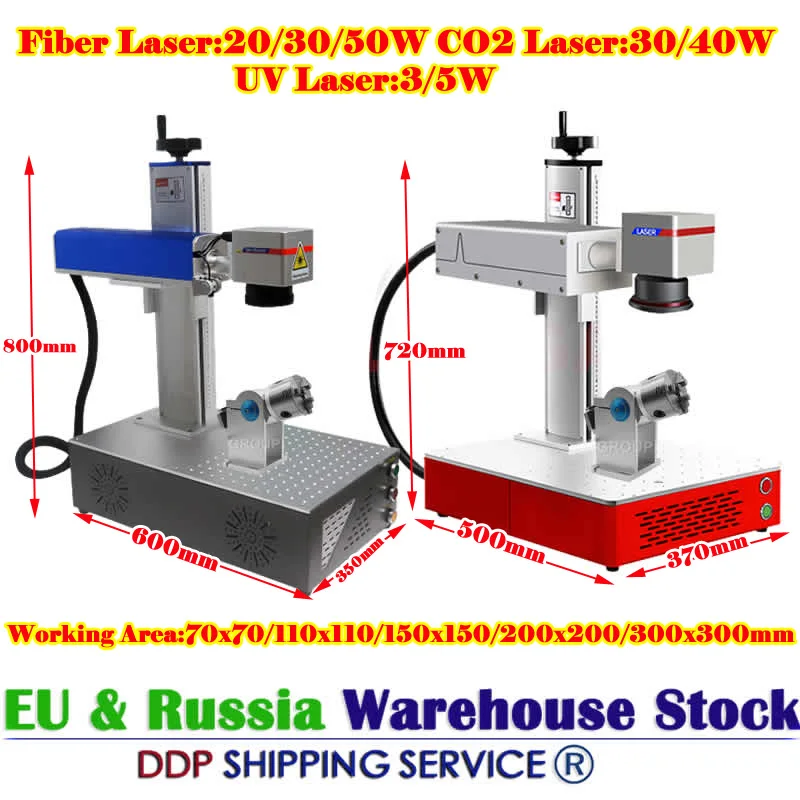 MCWlaser Grabador láser de fibra Raycus 20W Máquina de marcado láser para  grabado de metales con eje giratorio de 3.150 in, área de grabado de  110x110